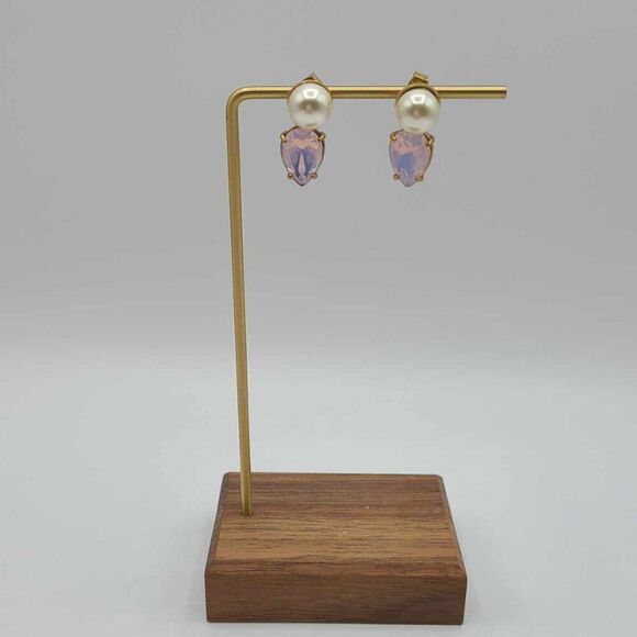 J Crew Faux Pearl Pink Stone Stud Earrings - Picture 7 of 8